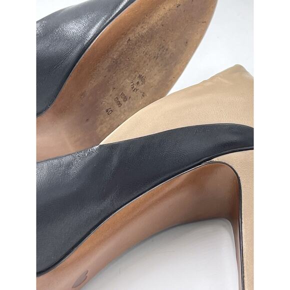 Moschino Cheap & Chic Color Block Black Tan Leather Peep Toe Pumps Sz 40/9.5 - Picture 12 of 16